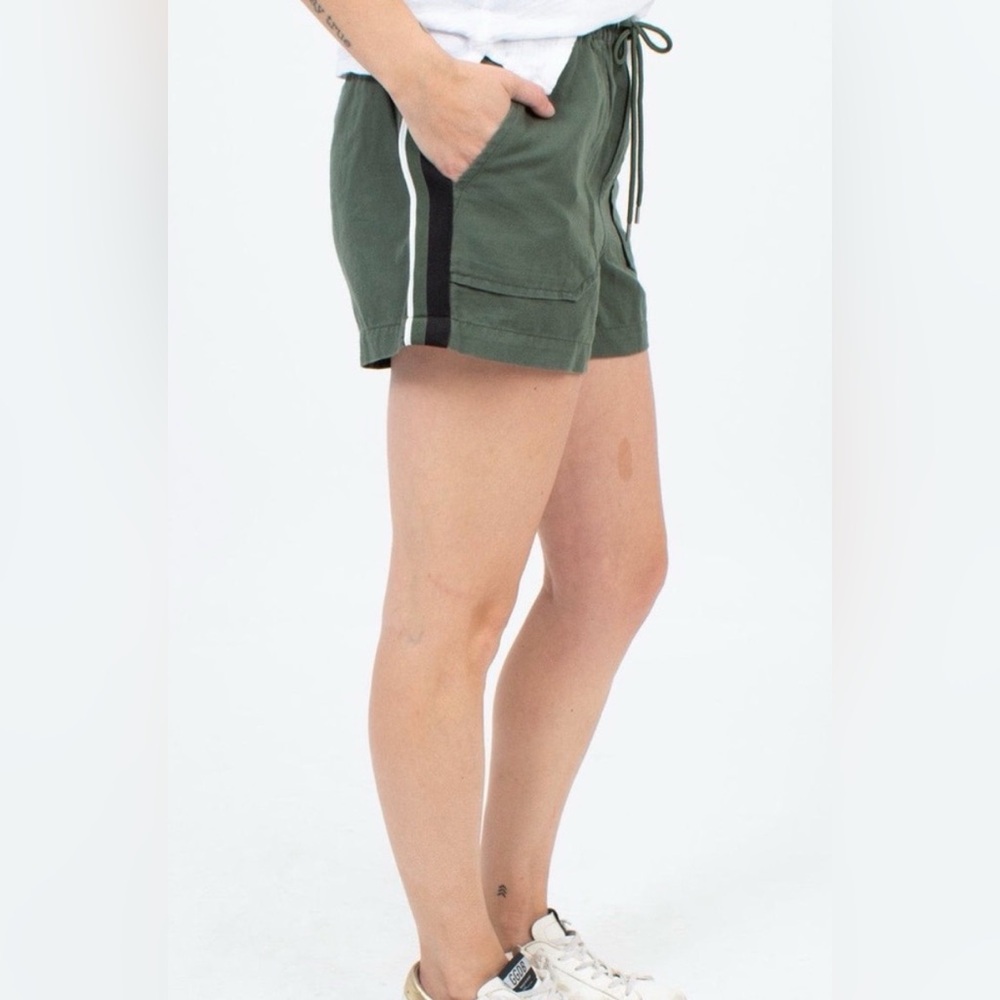 Sanctuary Olive Green Women's Shorts with racer stripes
